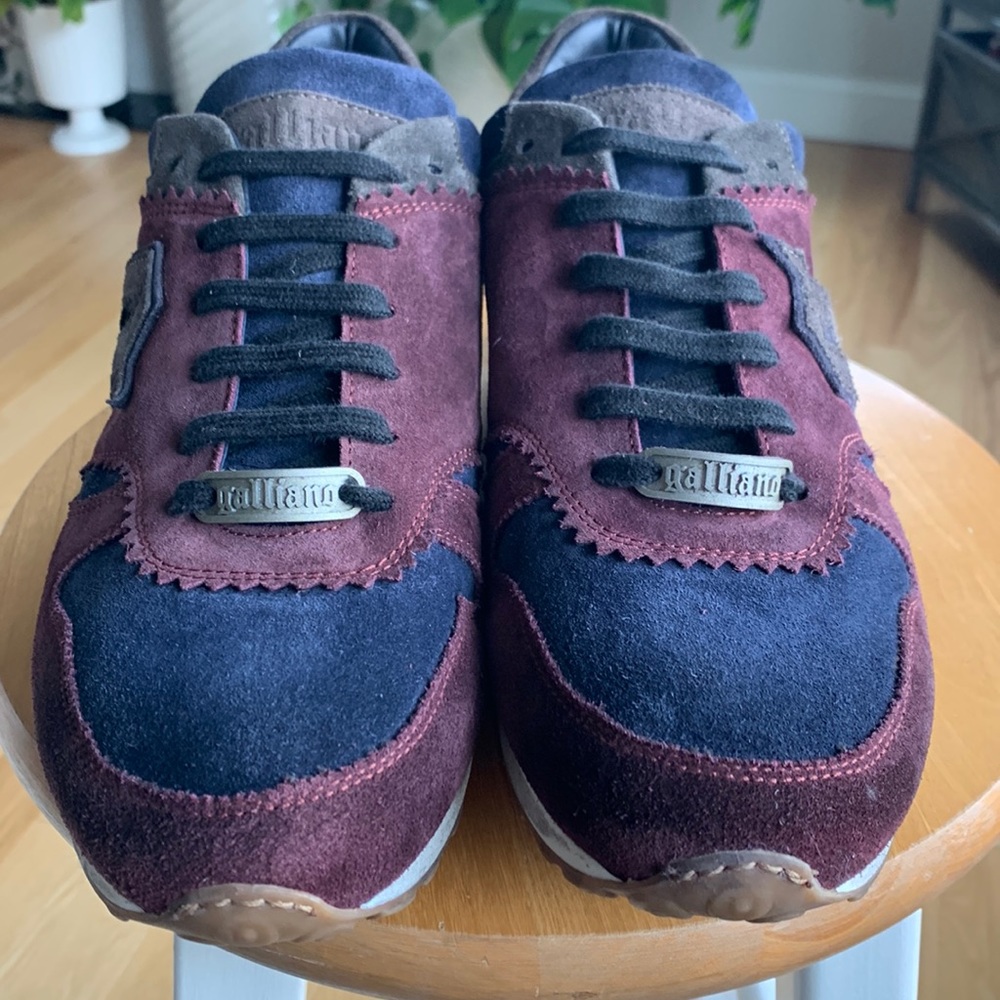 John Galliano Suede Printed Sneakers. Size Eur 46 Us 12. Navy Maroon Bougie View 4